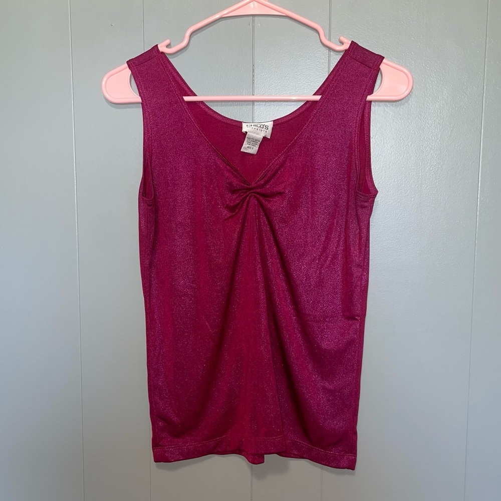Chico’s Travelers Metallic Plum Purple Sleeveless Tank Top Shell Size Small